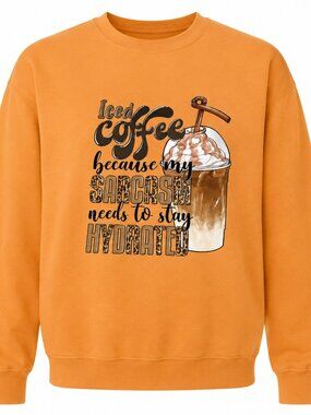 New Novelty Women's Sweatshirt Iced Coffee Humor Custom Graphic Crewneck Top